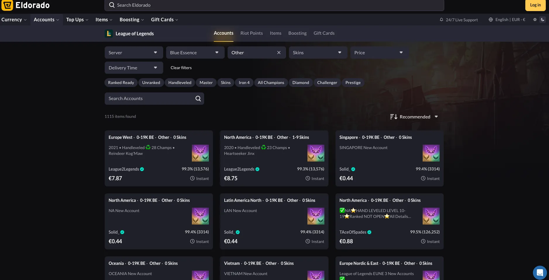 Eldorado gg master lol account